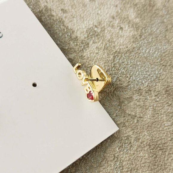 Kate Spade Gold Pink Love You Mom Mini Stud Earrings NEW w/dust bag - Picture 3 of 3